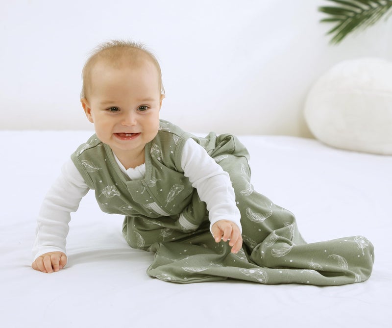 Owlivia Baby Organic Cotton 0.5 TOG Wearable Blanket-Light Sleeping Bag with 2-Way Zipper, Boys Girls Swaddle Transition Sleep Sack(0.5 TOG Feather Green, 3-12 Months) - Image 3